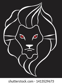 Lion head on black background with red eyes