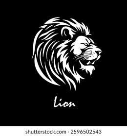 Lion head on black background. . hand drawing. Not AI, Vector illustration.