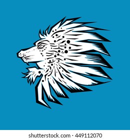 Lion head on blue background