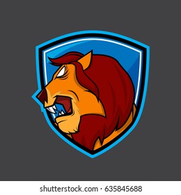 Lion Head on Blue Shield