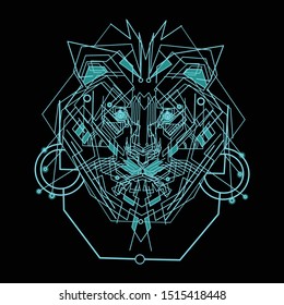 Lion Head On Glowing Lineart Style