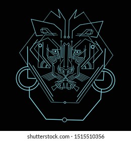 Lion Head On Glowing Lineart Style