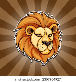 Lion head on retro comic background illustration