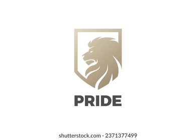 Lion Head on Shield Logo Guard Security Finance Luxury Design Style vector template.