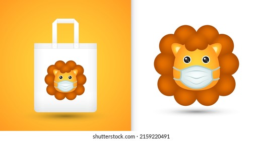 Lion head on white tote bag