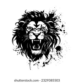 Lion head with open mouth black silhouette. Vector illustration