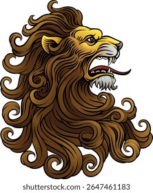 Lion head, an original illustration in a retro woodcut etching vintage style