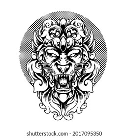 Lion Head With Ornament Silhouette Illustration for your business or merchandise