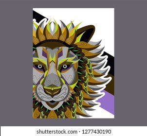 Lion head in the ornament - Vector 