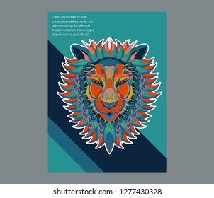 Lion head in the ornament - Vector 