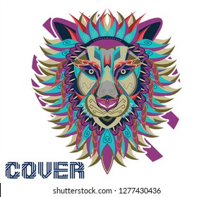 Lion head in the ornament - Vector 