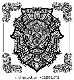 A Lion head with ornament zentangle for coloring book.