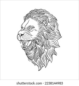 Arte vectorial de contorno de cabeza de león. Pasos de ilustración