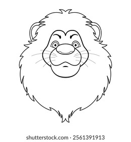 Lion Head Outline Vector Illustration. The lion's expressive face showcases large, curious eyes, a wide nose, and intricate whisker details.