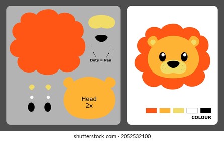 Lion head pattern for kids crafts or paper crafts. Vector illustration of lion puzzle. cut and glue patterns for kindergarten crafts.