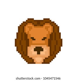 Lion head. Pixel art avatar.  Game asset. 8-bit sprite. Sticker design. Old school computer graphic style. Games element.