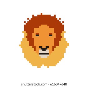 Lion head in pixel art style made of small colored squares