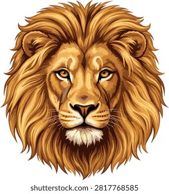 Lion Head Portrait Vector Illustration With Detailed Mane And Amber Eyes
