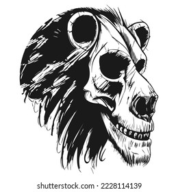 lion head profile vector hand drawn clip art black and white
