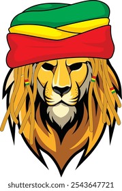 Cabeza de león con accesorios de rasta y reggae, despacio y con calma