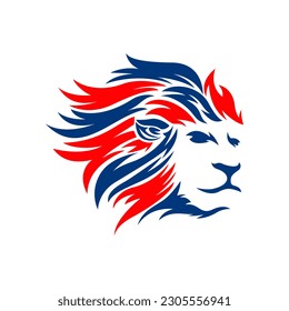 Lion Head with Red and blue korean flag color illustration vector logo clip art  sticker lion king of jungle.