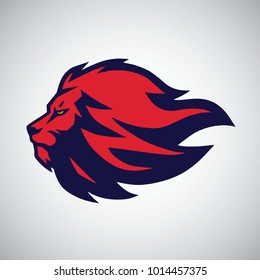 Lion Head Red Blue Logo Sport Mascot Vector