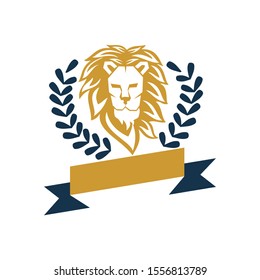 Lion Head Ribbon Leaf Logo Design Symbol Template Isolated