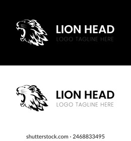 Lion Head roaring expression in simple vintage logo design symbol of strength and majesty company