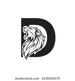 Logotipo de la letra D en el interior de la cabeza de león
