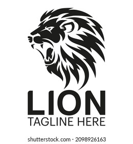 Lion Head Roaring, Mascot Logo Template Vector Illustration