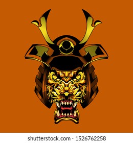 lion head ronin samurai vector illustration for mascot logo and tshirt design