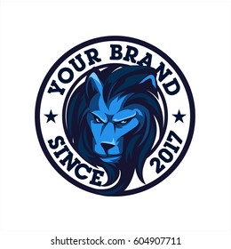 lion head with rounded badge for illustrations