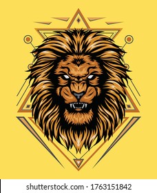 The Lion head with sacred symbol, Vector lion logo. king of lion illustration for shirt design