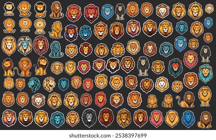 Lion Head with scar on face Mascot Logo with logo set for team football, basketball