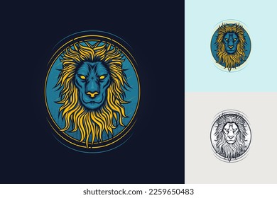 Lion head in serious face