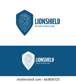 Lion head in the shape of shield, logo, geometric lines silhouettes isolated vector. Good sign to use for a security organization, guard, sport or computer programs, etc.