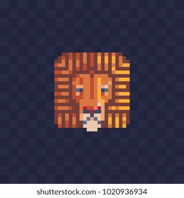 Lion head in the shape of a square pixel art icon. Element design for stickers, logo, embroidery, mobile app. Isolated vector illustration.