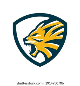 lion head and shield emblem logo