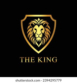 diseño del logotipo del escudo de la cabeza del león aislado en fondo negro