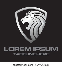 lion head shield logo icon vector silver