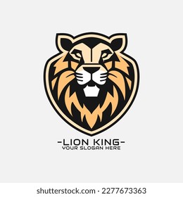 Lion head shield logo icon. wild animal badge symbol. Premium king animal sign. Vector illustration.