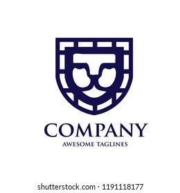 Lion head shield logo vector design template