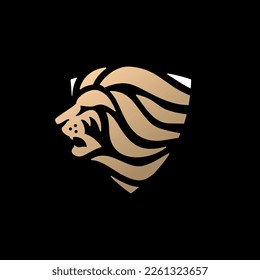 lion head shield logo vector icon illustration