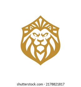 Lion head and shield mascot logo design. Lion emblem vector illustration