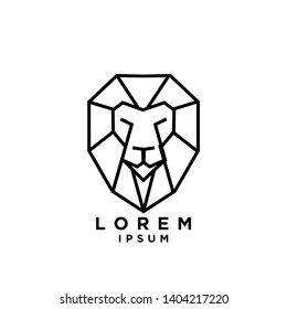 lion head shield mono line logo icon designs vector illustration