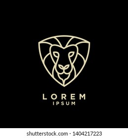 lion head shield mono line logo icon designs vector illustration