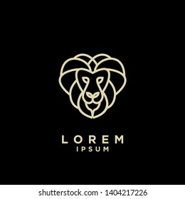 lion head shield mono line logo icon designs vector illustration