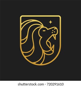 LION HEAD SHIELD SIMPLE LINE ART LOGO ICON

