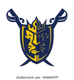 Lion Head - Shield - Sword Logo