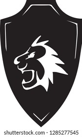 Lion head shield vector illustration drawing logo sketch black and white